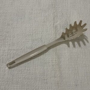 Ekco Slotted Pasta Spoon Vintage Dishwasher Safe USA Almond Serving Utensil Food